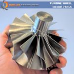 Turbine Wheel in Inconel for a Turbojet Engine.  The surface finish on the flowpath of this part is how it came off the mill...and we only used a third of the specified blade profile tolerance..
